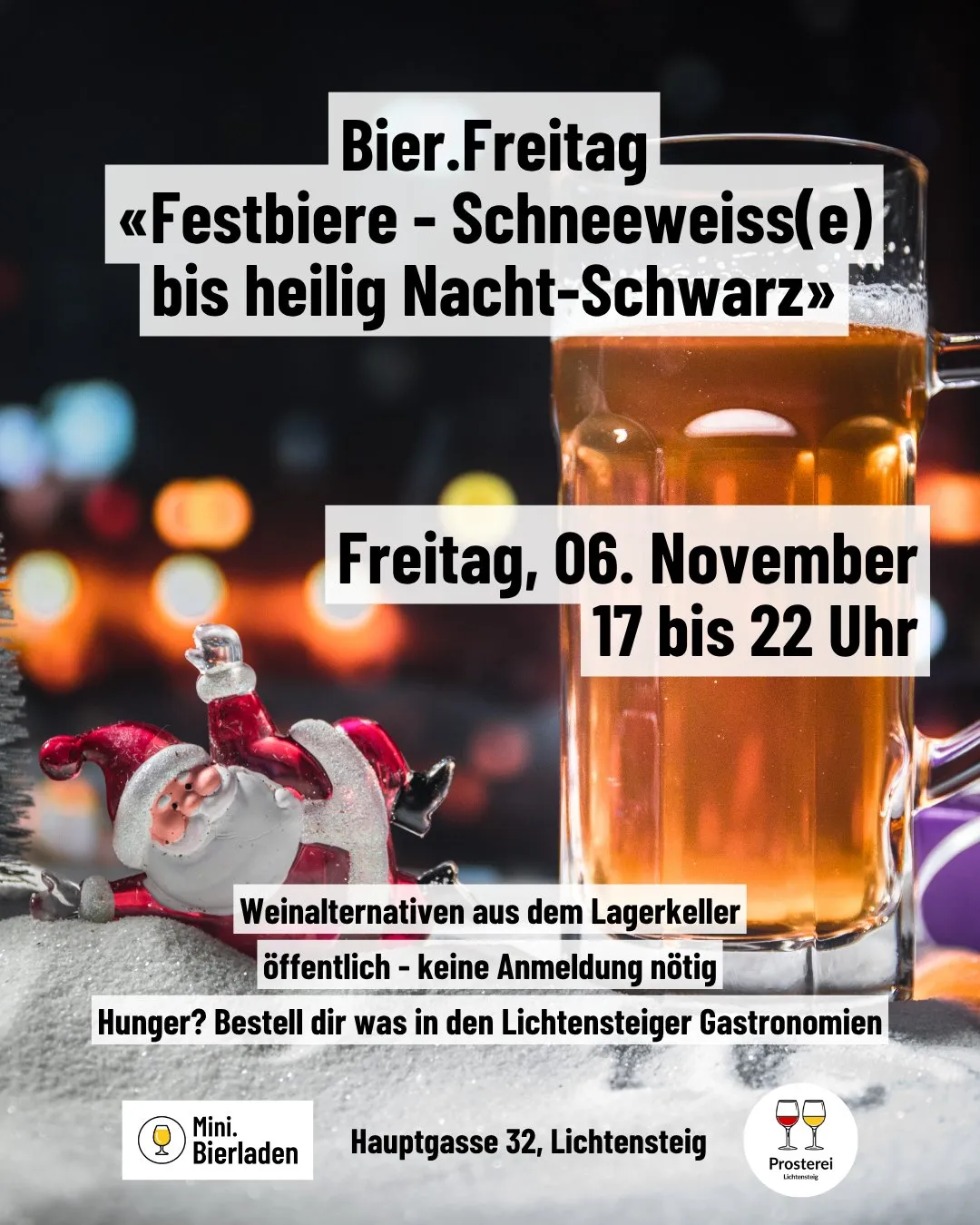 Flyer Bier.Freitag «Festbiere – Schneeweiss(e) bis Heilig-Nacht-Schwarz», Fr, 6. November, 17–22 Uhr